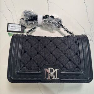 Badgley Mischka Vegan Leather Black Quilted Shoulder Bag